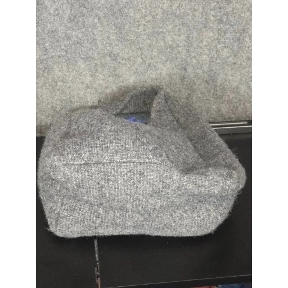 Grey Knit Wool Blend Slouchy Hobo Bag Blue Flower Pin Minimalist Tote‎ Hipster